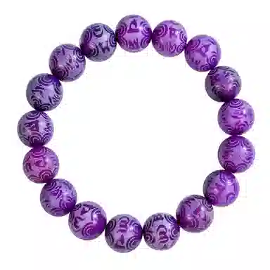 物㯖 国潮雕刻六字真言浅紫冰飘花佛珠招财纳福考试考研上岸绕指柔文艺民族风转运手持 好运 白玉菩提 手串 男女同款情侣款