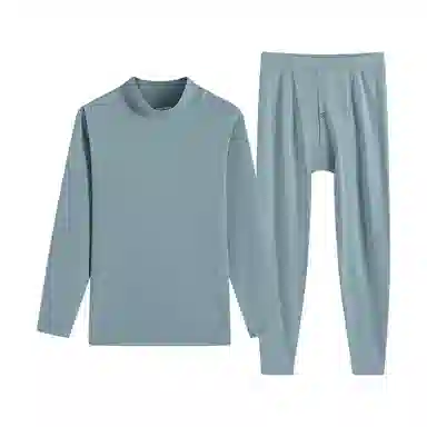 贴身领域 纯棉秋衣秋裤中领薄款半高领全棉毛衫内衣冬保暖套装 男款