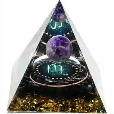 一点潮玩 十二星座 黑曜石水晶石金字塔摆件 玩具