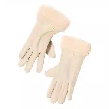 上海故事 秋冬季毛毛口 保暖可爱加绒加厚 骑行触屏冬天日系 聚酯纤维 绒线手套 女款