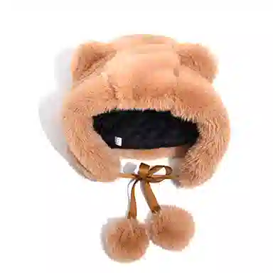 山一丸 熊耳朵帽子秋冬季甜美可爱韩版毛毛绒防风保暖护耳骑车帽 棉类混纺 绒线帽 男女同款情侣款