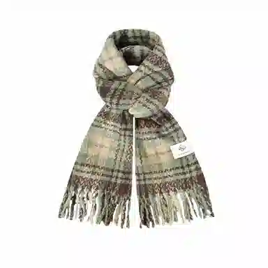 北极绒 网红格子高级感秋冬加厚保暖披肩干枯玫瑰粉围脖 绒线围巾 女款