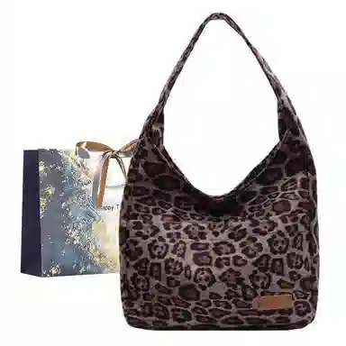 伊曼家 豹纹包时尚小众大容量通勤托特包 皮绒 单肩包 女款 棕色/咖啡色