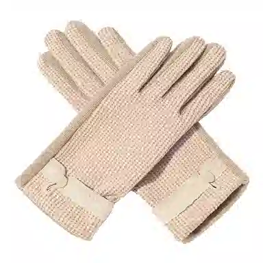 上海故事 蕾丝边优雅小香风秋冬季户外高弹保暖时尚针织 混纺 绒线手套 女款 浅紫 浅杏色 黑色 淡粉 卡其