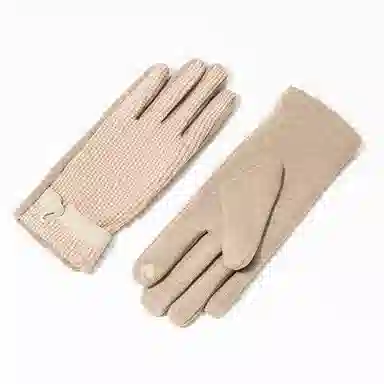 上海故事 蕾丝边优雅小香风秋冬季户外高弹保暖时尚针织 混纺 绒线手套 女款 浅紫 浅杏色 黑色 淡粉 卡其