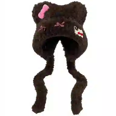 佩洛依 秋冬必备 小熊耳朵蝴蝶结套头 保暖甜美显脸小可爱时尚小众学生百搭 涤纶 绒线帽 男女同款情侣款