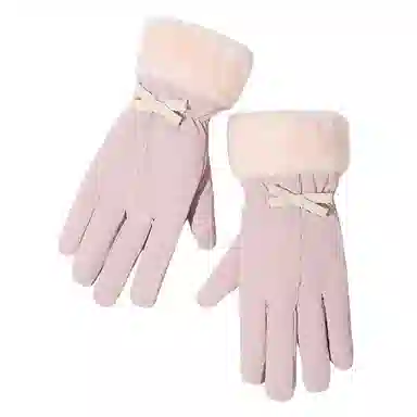 上海故事 冬季户外冬天滑雪骑车骑行毛毛口加绒加厚保暖防风防水防寒触屏 聚酯纤维 绒线手套 女款