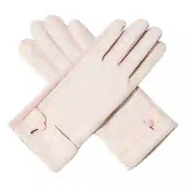 上海故事 蕾丝边优雅小香风秋冬季户外高弹保暖时尚针织 混纺 绒线手套 女款 浅紫 浅杏色 黑色 淡粉 卡其