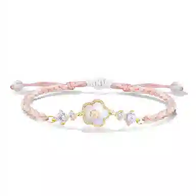 谷作 可爱鸡蛋花 粉色花朵甜美少女小清新简约小众不撞款温柔精致国风闺蜜 手工编织手绳 铜 手链 女款