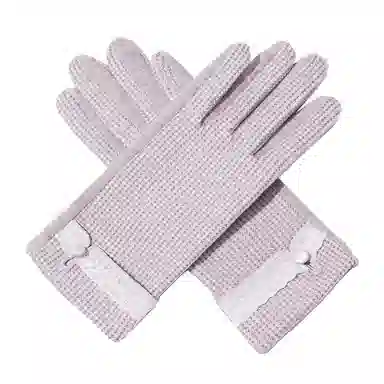 上海故事 蕾丝边优雅小香风秋冬季户外高弹保暖时尚针织 混纺 绒线手套 女款 浅紫 浅杏色 黑色 淡粉 卡其