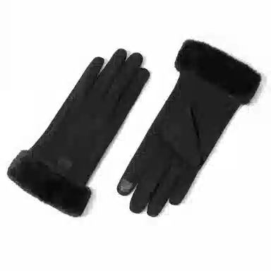 上海故事 秋冬季毛毛口 保暖可爱加绒加厚 骑行触屏冬天日系 聚酯纤维 绒线手套 女款