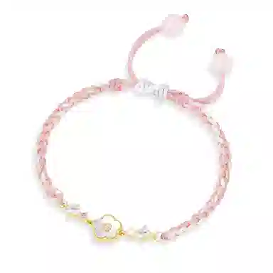 谷作 可爱鸡蛋花 粉色花朵甜美少女小清新简约小众不撞款温柔精致国风闺蜜 手工编织手绳 铜 手链 女款