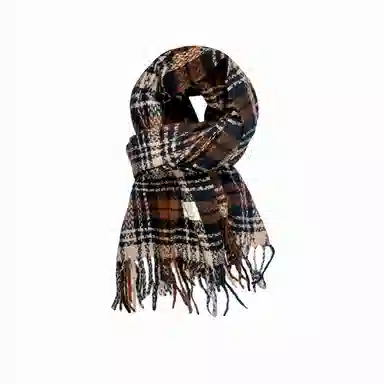 北极绒 网红格子高级感秋冬加厚保暖披肩干枯玫瑰粉围脖 绒线围巾 女款