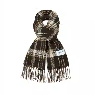 北极绒 日系复古氛围感深棕色格子秋冬学生加厚保暖百搭气质格纹咖啡色高级感条纹围脖 聚酯纤维 绒线围巾 男女同款情侣款