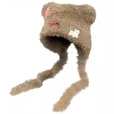 佩洛依 秋冬必备 小熊耳朵蝴蝶结套头 保暖甜美显脸小可爱时尚小众学生百搭 涤纶 绒线帽 男女同款情侣款