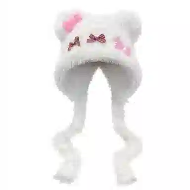 佩洛依 秋冬必备 小熊耳朵蝴蝶结套头 保暖甜美显脸小可爱时尚小众学生百搭 涤纶 绒线帽 男女同款情侣款