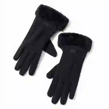 上海故事 秋冬季毛毛口 保暖可爱加绒加厚 骑行触屏冬天日系 聚酯纤维 绒线手套 女款