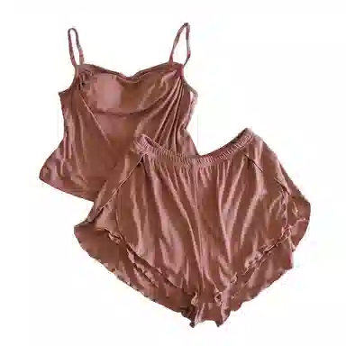 莫代尔 素色时尚舒适亲肤带胸垫防凸点吊带衫短裤可外穿睡衣套装 女款