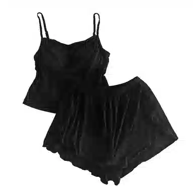 莫代尔 素色时尚舒适亲肤带胸垫防凸点吊带衫短裤可外穿睡衣套装 女款