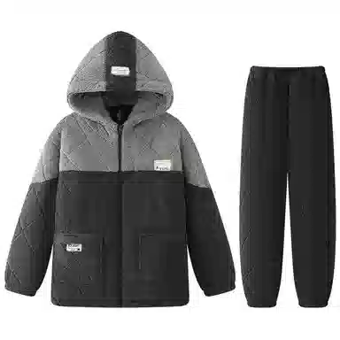 兰缪 保暖三层夹棉连帽家居服睡衣套装 男款 图片色