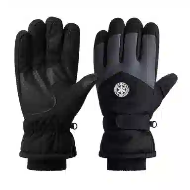 上海故事 冬季户外加绒保暖加厚摩托车骑行滑雪防水防风寒防滑防雨 聚酯纤维 绒线手套 男款