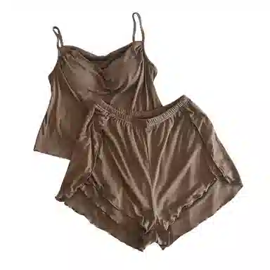 莫代尔 素色时尚舒适亲肤带胸垫防凸点吊带衫短裤可外穿睡衣套装 女款