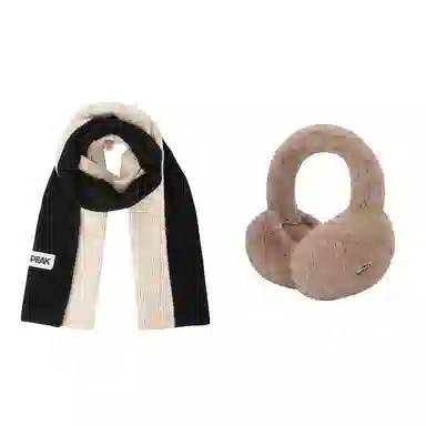 匹克 秋冬保暖套装柔软亲肤双拼色简约百搭 绒线围巾 男女同款情侣款