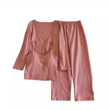 莫代尔 舒适亲肤带胸垫防凸点素色简约休闲韩版时尚家居服长袖长裤睡衣套装 女款