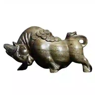 泽艺缘 乌木金丝楠木雕刻牛气冲天文玩汽车挂件木质小摆件 阴沉木 把件 男女同款情侣款