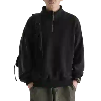 玉儿恋 加绒加厚半高领日系纯色宽松百搭卫衣 男款 黑色