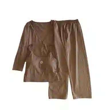 莫代尔 舒适亲肤带胸垫防凸点素色简约休闲韩版时尚家居服长袖长裤睡衣套装 女款