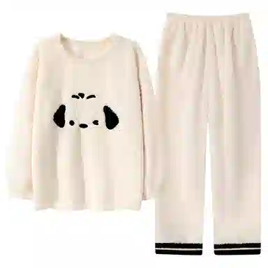 棉基因 舒适亲肤长袖保暖加厚半边绒简约长裤家居服睡衣套装 男女同款