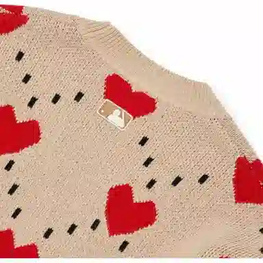 MLB Heart Series V-Neck Cardigan Beige