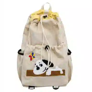 卡卡树 轻便休闲抽绳大容量通勤百搭 尼龙 双肩包 男女同款情侣款 黑色/黄色/卡其色/绿色