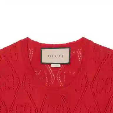 镂空羊毛短袖连衣裙 女款 红色