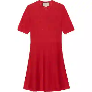 镂空羊毛短袖连衣裙 女款 红色