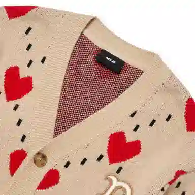 MLB Heart Series V-Neck Cardigan Beige