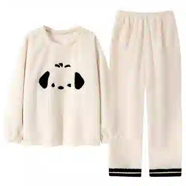 棉基因 舒适亲肤长袖保暖加厚半边绒简约长裤家居服睡衣套装 男女同款