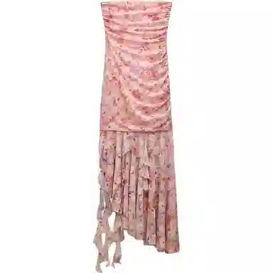 ZARA Pleated Tassel Dress Pink