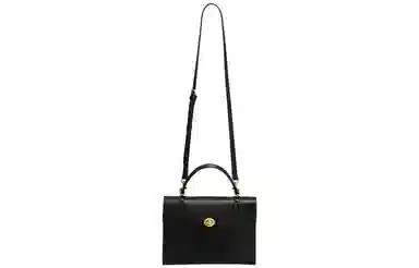 妙迪 复古简约通勤 二层牛皮 手提斜挎单肩包 常规 女款 黑色