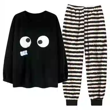 棉基因 舒适亲肤长袖保暖加厚半边绒简约长裤家居服睡衣套装 男女同款