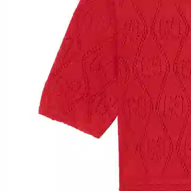 镂空羊毛短袖连衣裙 女款 红色