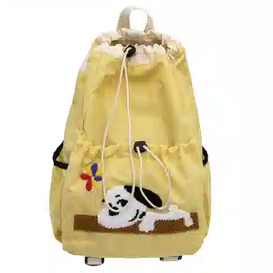 卡卡树 轻便休闲抽绳大容量通勤百搭 尼龙 双肩包 男女同款情侣款 黑色/黄色/卡其色/绿色