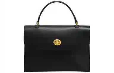 妙迪 复古简约通勤 二层牛皮 手提斜挎单肩包 常规 女款 黑色