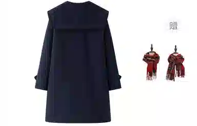 东鲸岁时记 海军领毛呢学院风牛角扣单排扣呢子大衣 女款 绀色