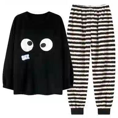 棉基因 舒适亲肤长袖保暖加厚半边绒简约长裤家居服睡衣套装 男女同款