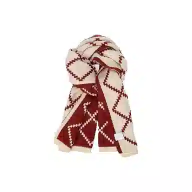 八小万 双面百搭高级感保暖加厚 毛线针织格子 腈纶 绒线围巾 女款