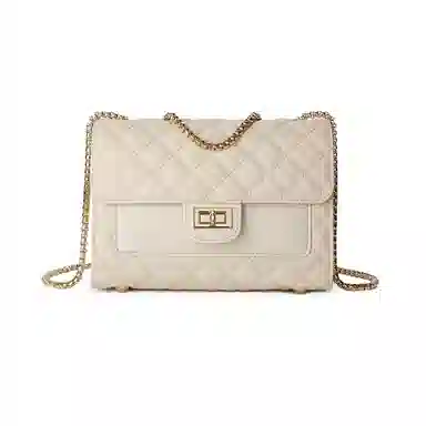 稻草人 精致链条百搭小香风菱格 牛皮拼合成革 小方包斜挎包单肩包腋下包 常规 女款 黑色