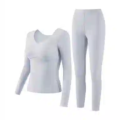 二三二三 无痕加厚纯色德绒打底保暖套装 女款 大红