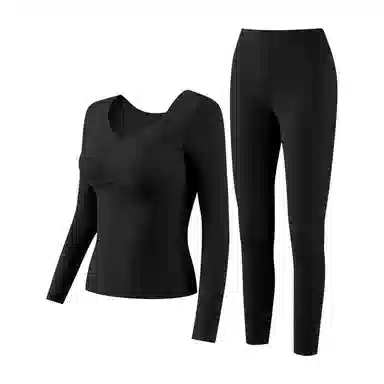 二三二三 无痕加厚纯色德绒打底保暖套装 女款 大红